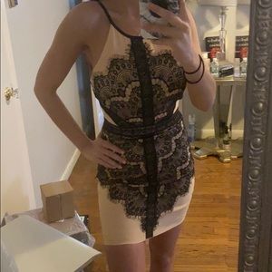 Nude and black eyelash lace dress